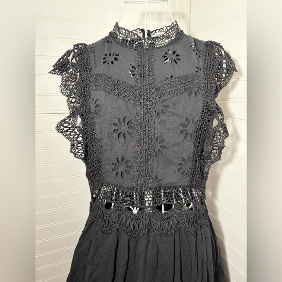 Entro Black Crochet Eyelet Mini Dress - Picture 2 of 7